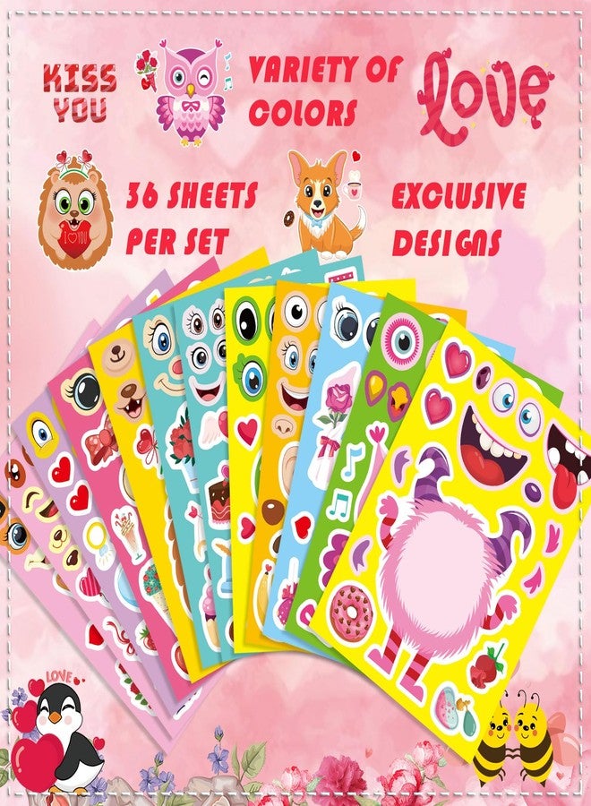 DUJAA 36 Sheets Valentine' s Day Make a Face Stickers, Make Your Own Valentine Animal Stickers for Kids, 12 Designs of Animal Stickers for Boys Girls Valentine's Day Activities Party Favors Supplies - Image 4